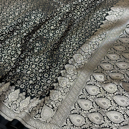 Black Brocade Mashru Silk Saree