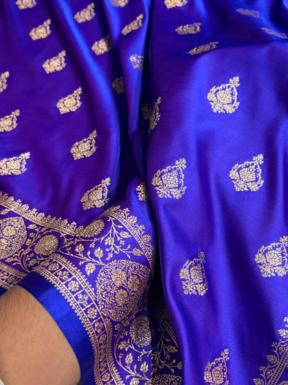 Banarasi Satin Katan Saree With Boota in Royal Purple Shades SK98