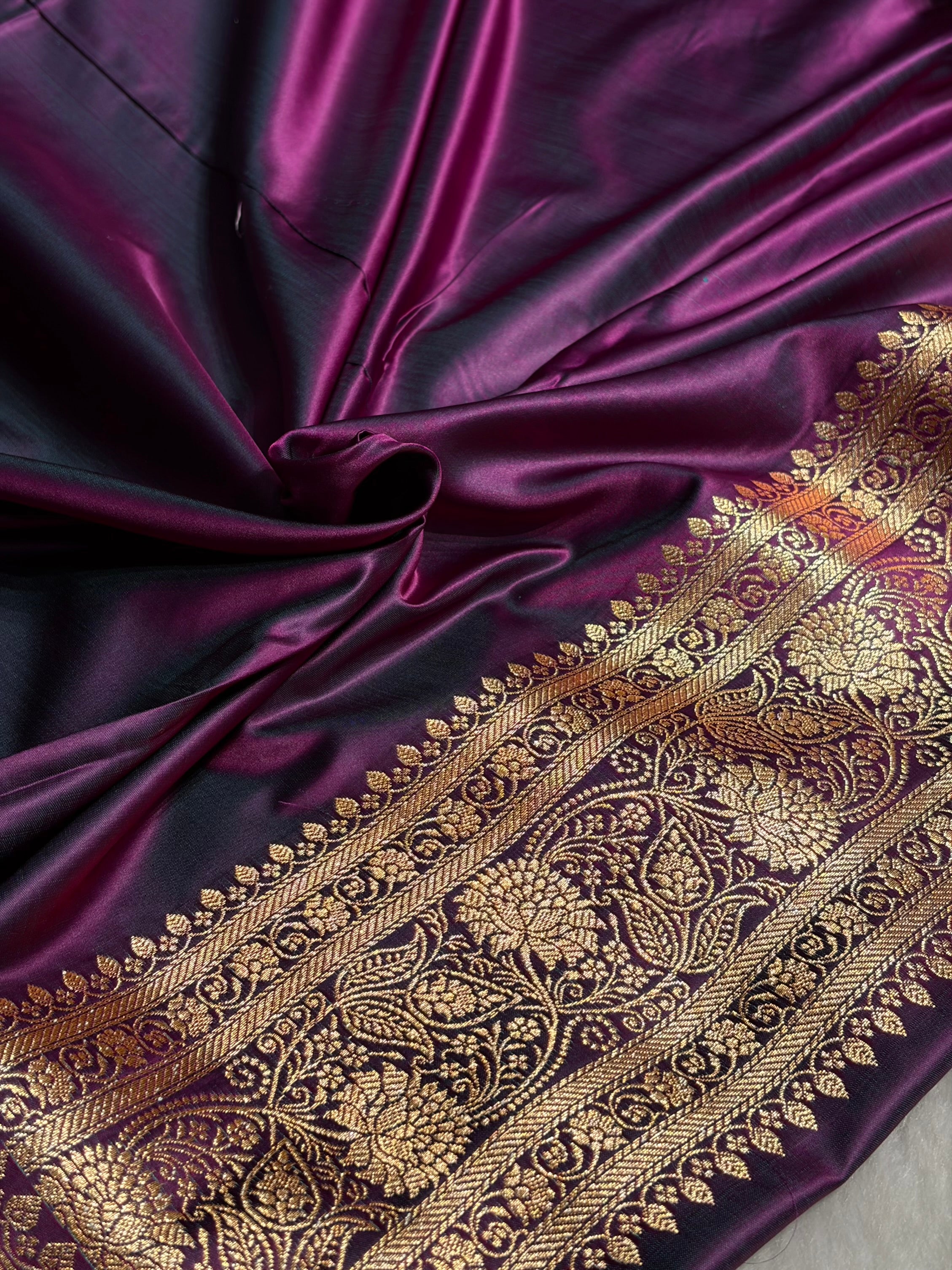 Wine Booti Pattern Satin Katan Silk Saree SK53