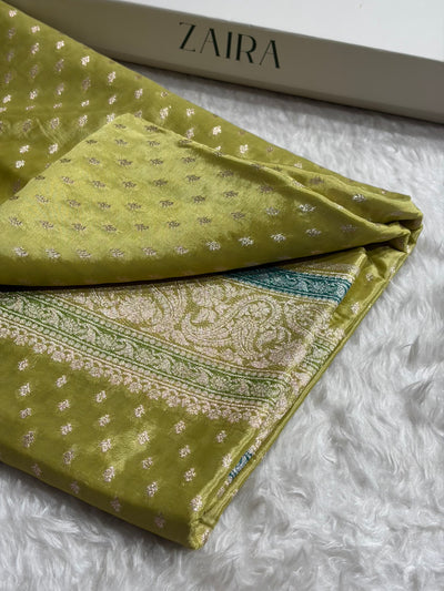 Lemon Shades With Contrast Border Crepe Silky Katan Banarasi Saree CSK-08