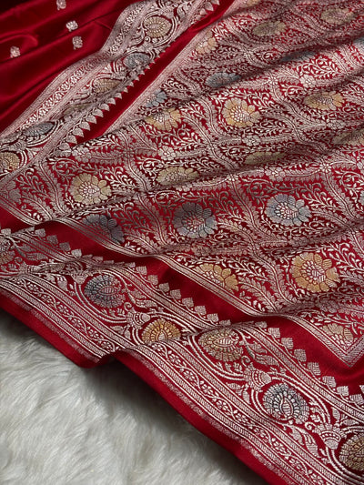 Banarasi Red Minakari Booti Mashru Silk Saree MCS10