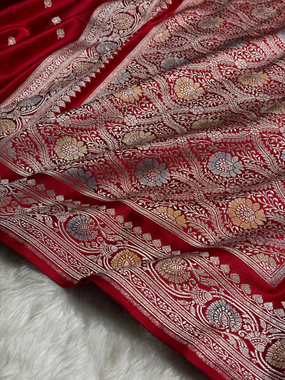 Banarasi Red Minakari Booti Mashru Silk Saree MS10