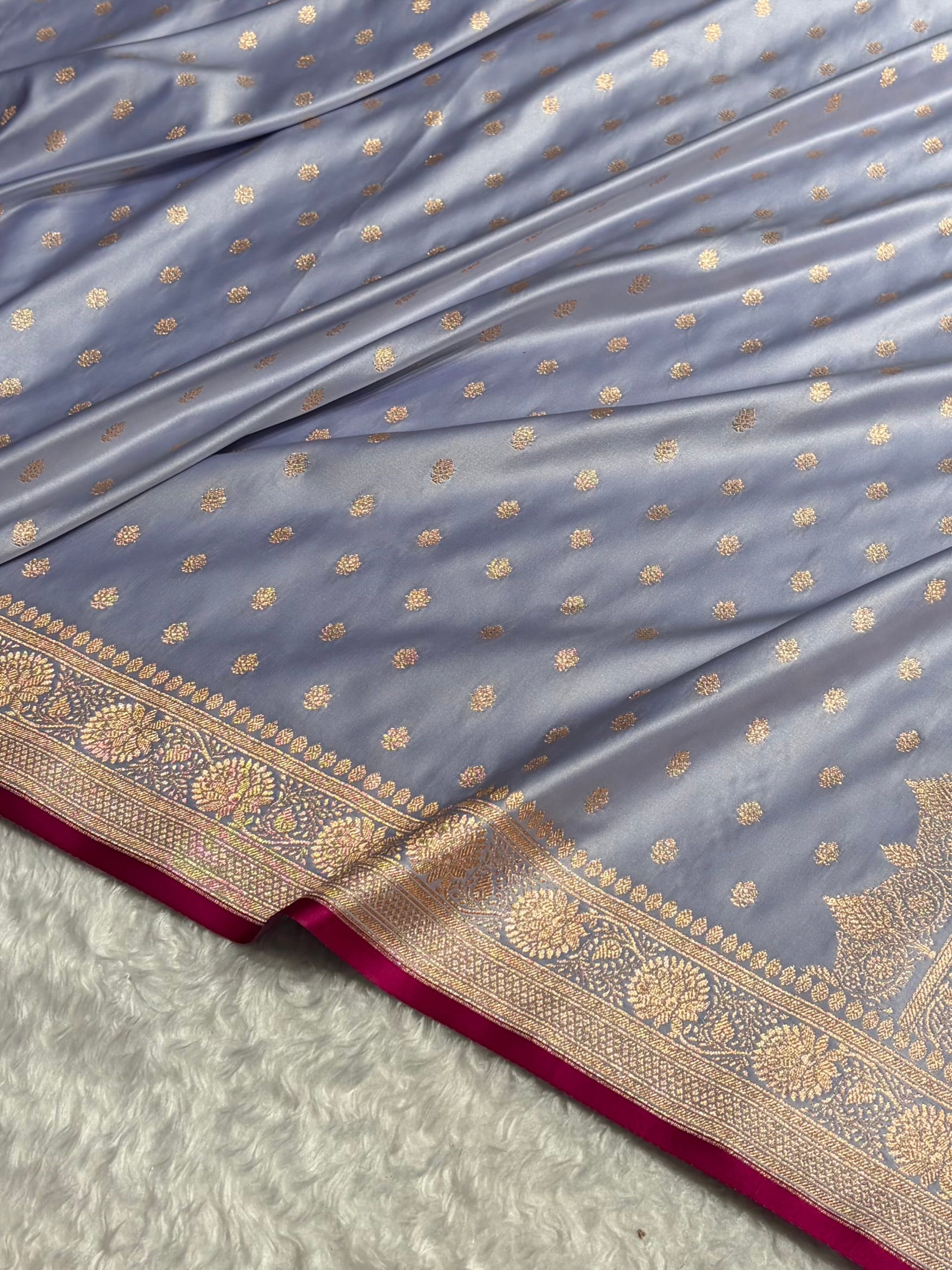 Banarasi Powder Blue Shades Booti Katan Silk Saree SK07