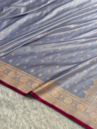 Banarasi Powder Blue Shades Booti Katan Silk Saree SK07