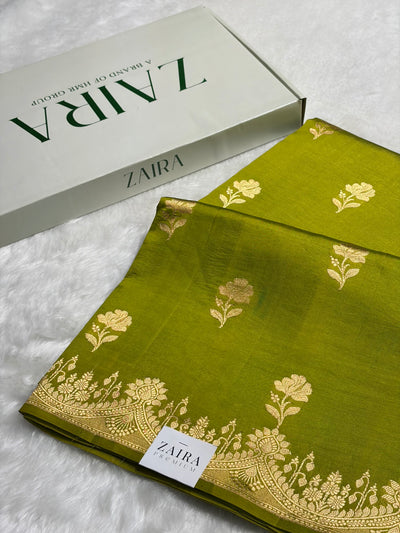 Mehendi Shades Boota Handwoven Pure Paper Silk RM-16