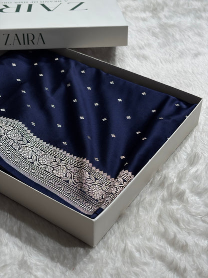 Navy Blue Shades Booti Mashru Silk Saree MCS70