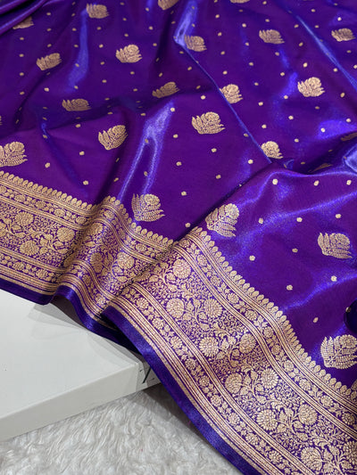 Banarasi Cross Purple Shades Booti Pattern Banarasi Satin Silk Saree SS59