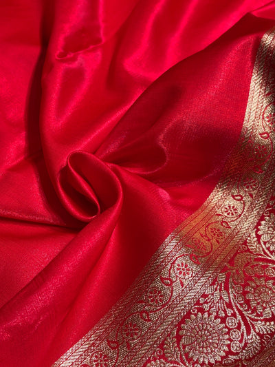 Satin Silk Saree Cross with Booti in Ruby Red Shades SS24