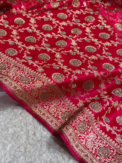 Cross Rani With Swarovski Work Jaal Pattern Satin Silk Saree BSS15