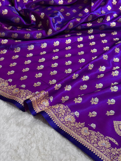 Banarasi Satin Silk Meena Boota in Purple Shades SS38