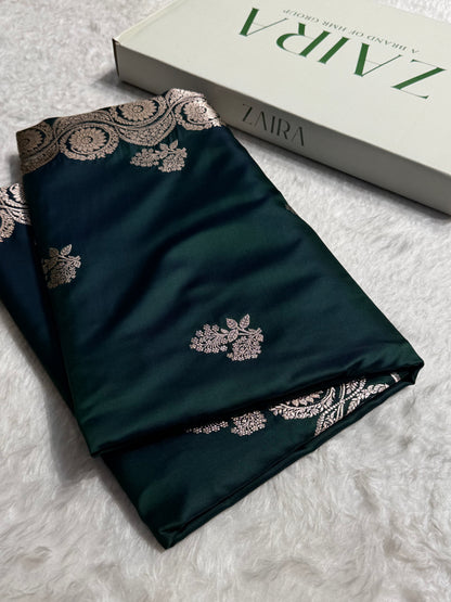 Cross Green Shades Banarasi Boota Pattern Floral Mashru Silk Saree MSM-110
