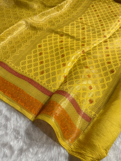 Banarasi Yellow Shade Flower Minakari Brocade Pure Caramel Mango Silk Saree CS-21