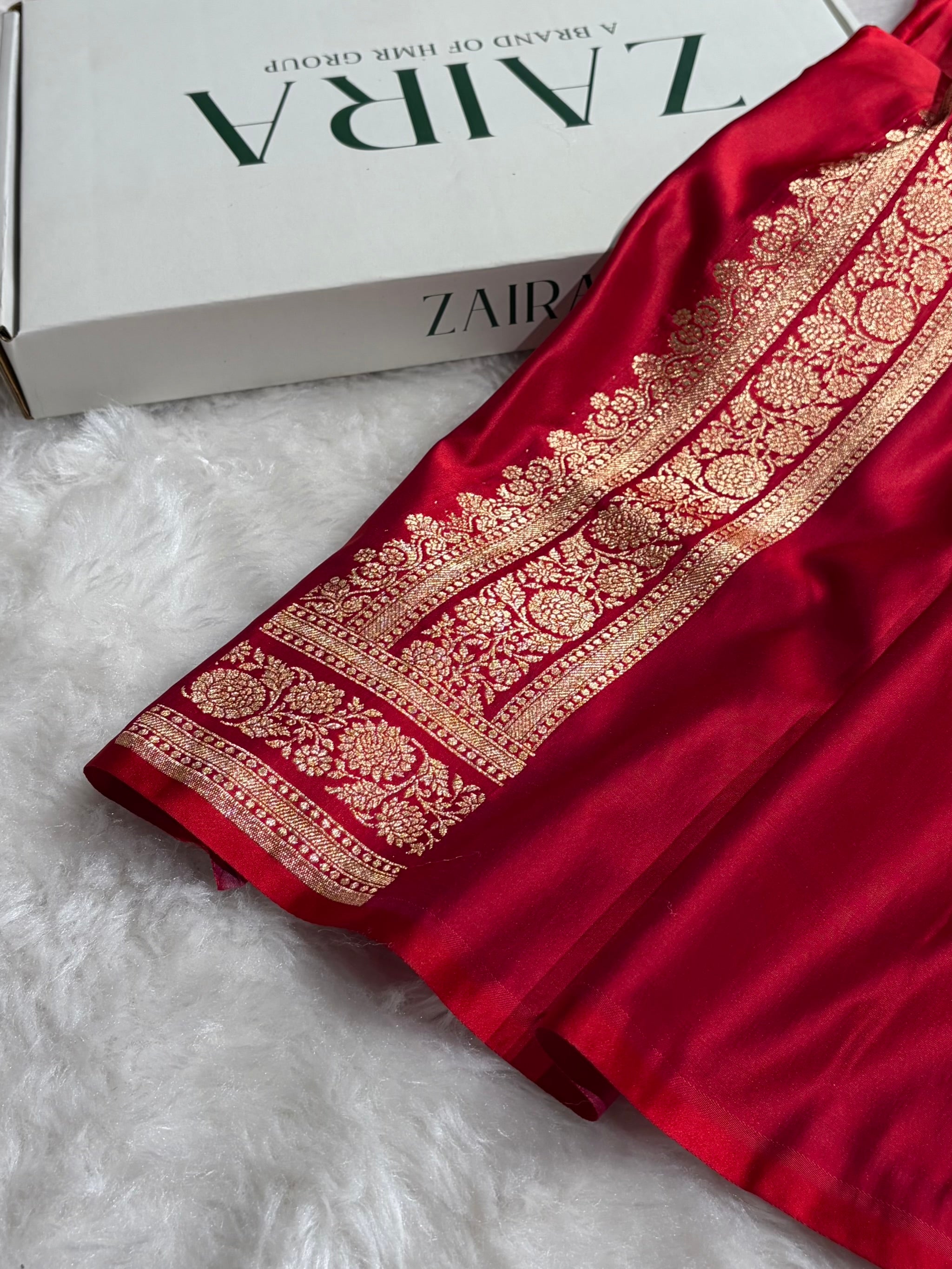 Banarasi Satin Katan Saree With Gotta Patti Work in Cross Red Shades SKGP91