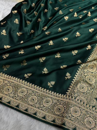 Banarasi Satin Katan Saree With Boota in Black Shades SK97