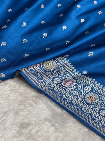 Royal Blue Shades With Banarasi Minakari Booti Mashru Silk Saree MS78