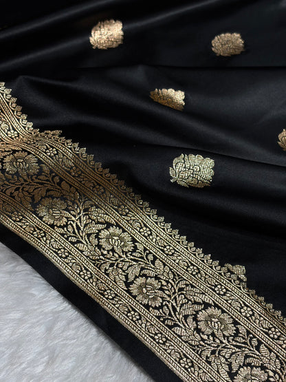 Black Booti Pattern Satin Katan Silk Saree SK65