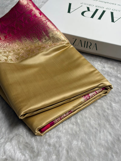 Banarasi Satin Katan Saree in Contrast Tusser / Rani Shades SK131