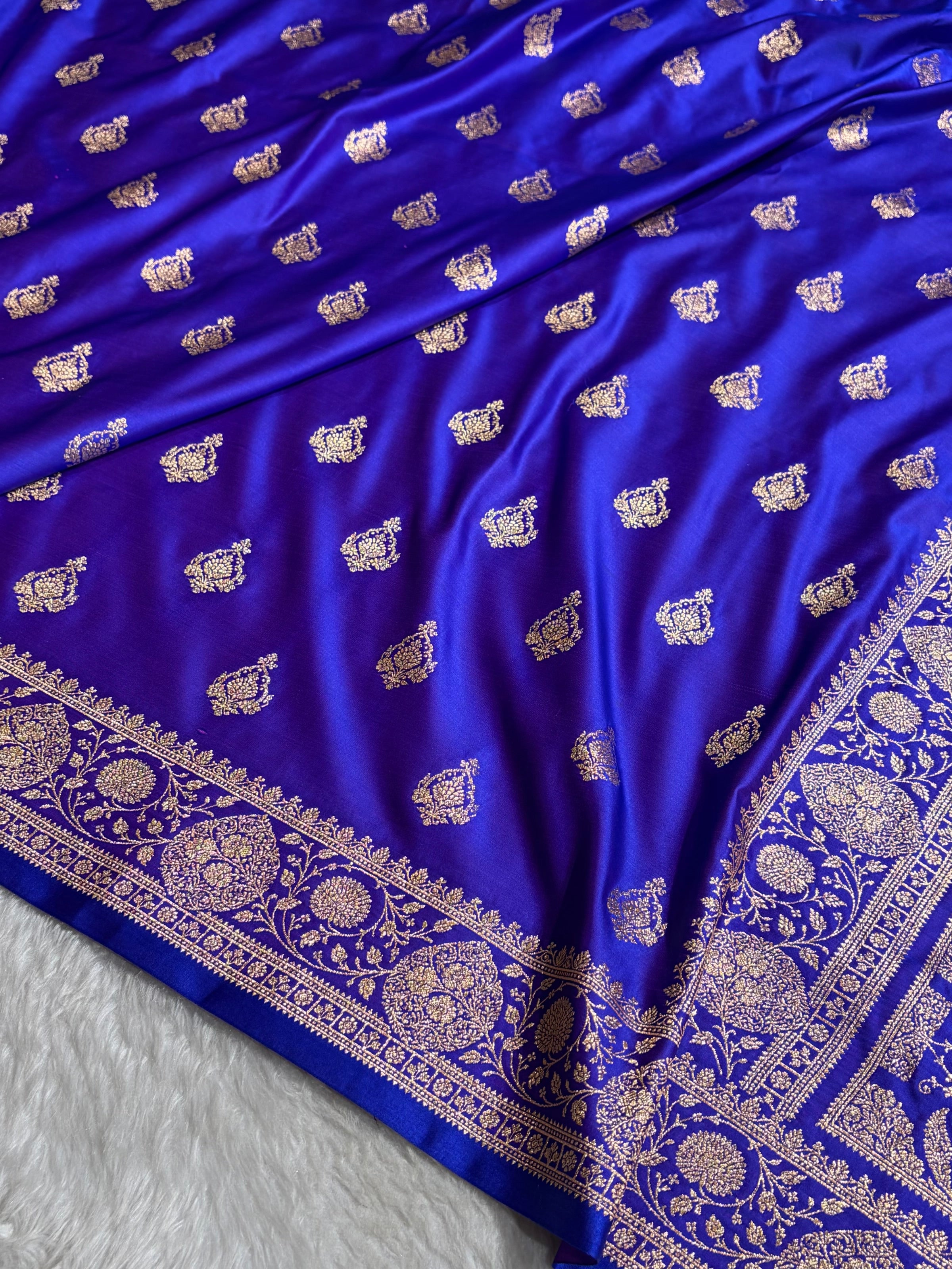 Banarasi Satin Katan Saree With Boota in Royal Purple Shades SK98