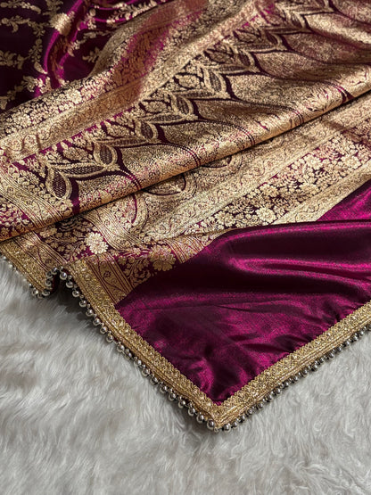 Satin Silk Banarasi Jaal In Wine Shades With Gotta Patti  SSGP14