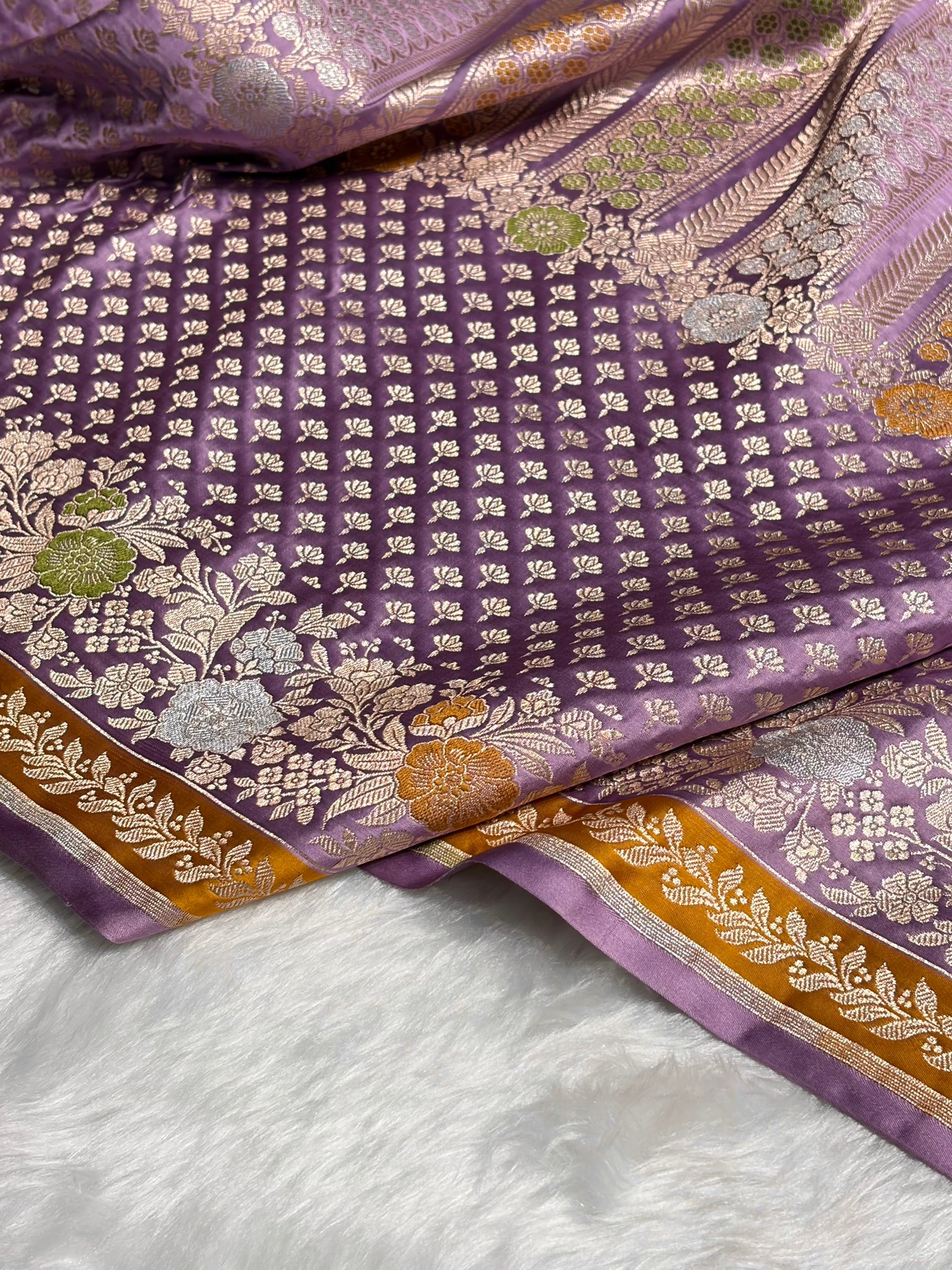 Lavender Shades Floral Minakari Skirt Border Mashru Silk Saree MSM-83