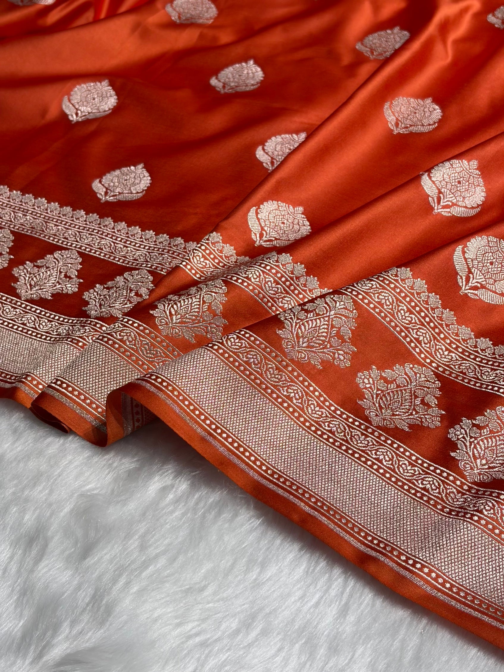 Orange Boota Motif Mashru Silk Saree MS43