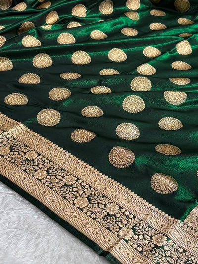 Bottle Green Shades Banarasi Satin Silk Saree SS33