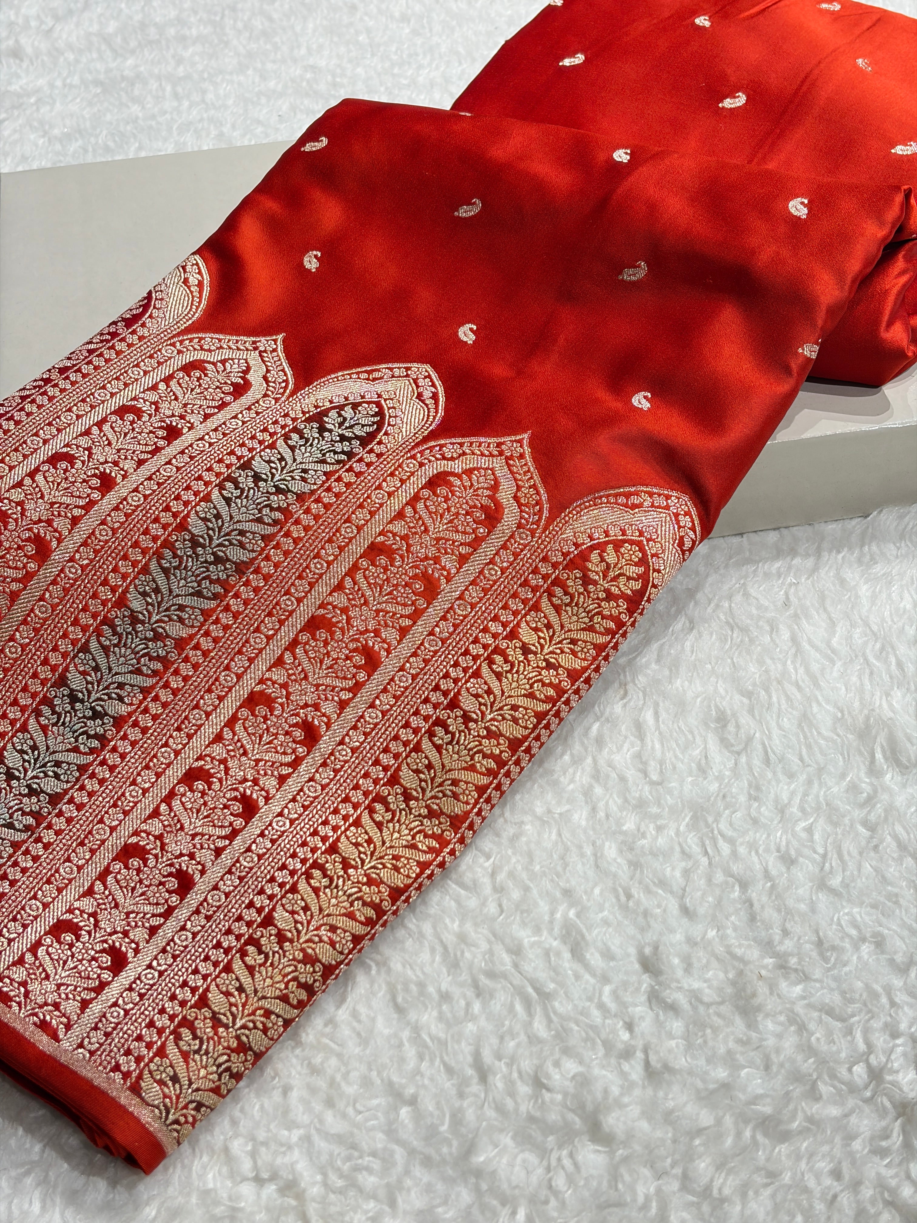 Skirt Border Rust Bananasi Minakari Mashru Silk Saree MS13