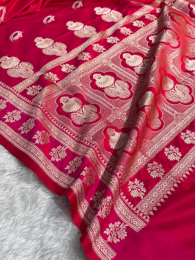 Orangish Rani Shades Banarasi Boota Pattern Floral Mashru Silk Saree MSM-112