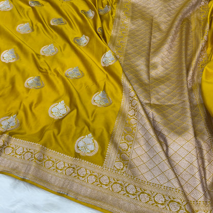 Mustard Minakari Boota Mashru Silk Saree