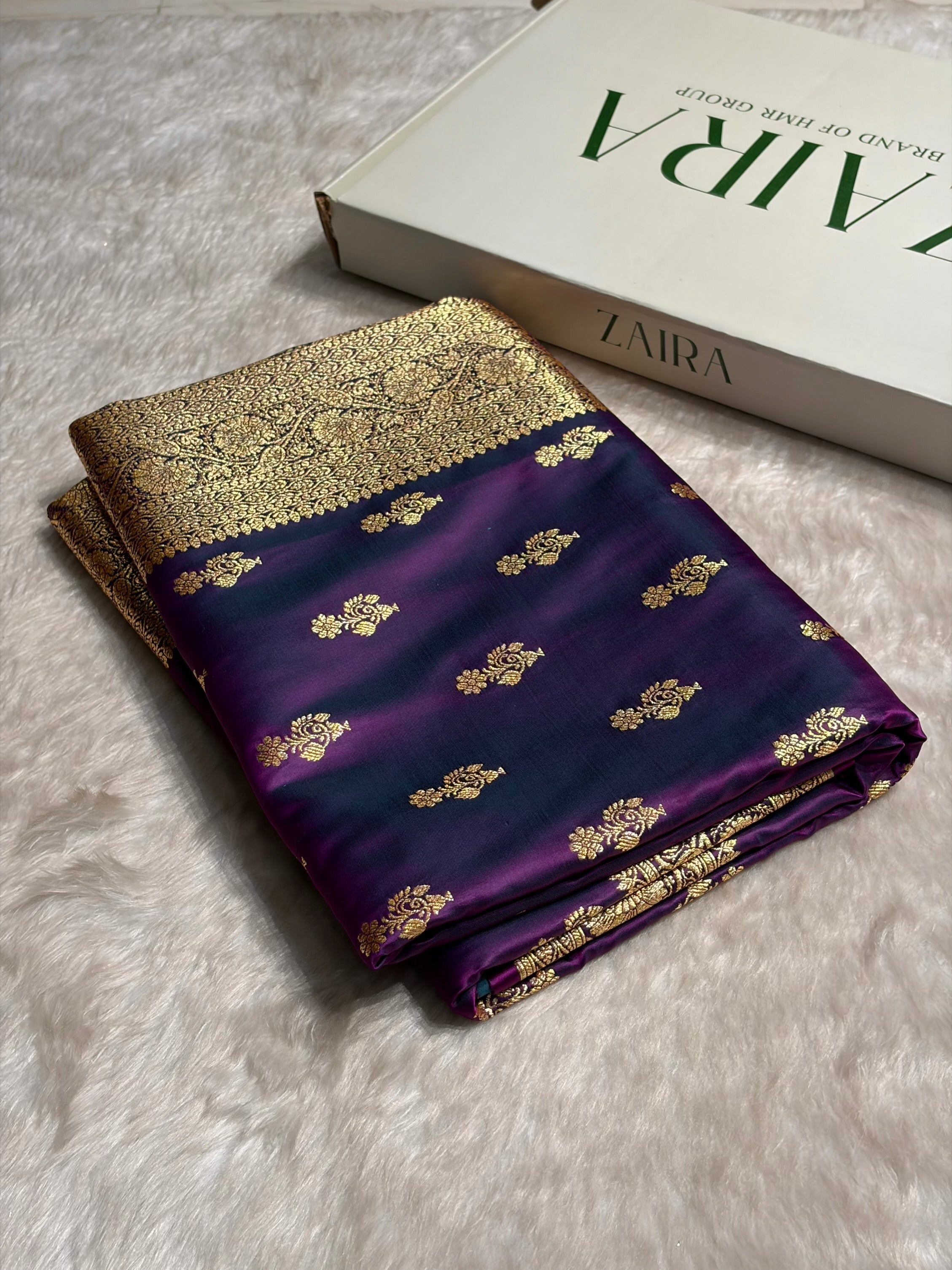 Wine Unique Boota Pattern Satin Katan Silk Saree SK68