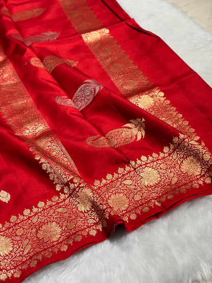 Red Boota Handwoven Pure Katan Raw Mango Silk RM-33