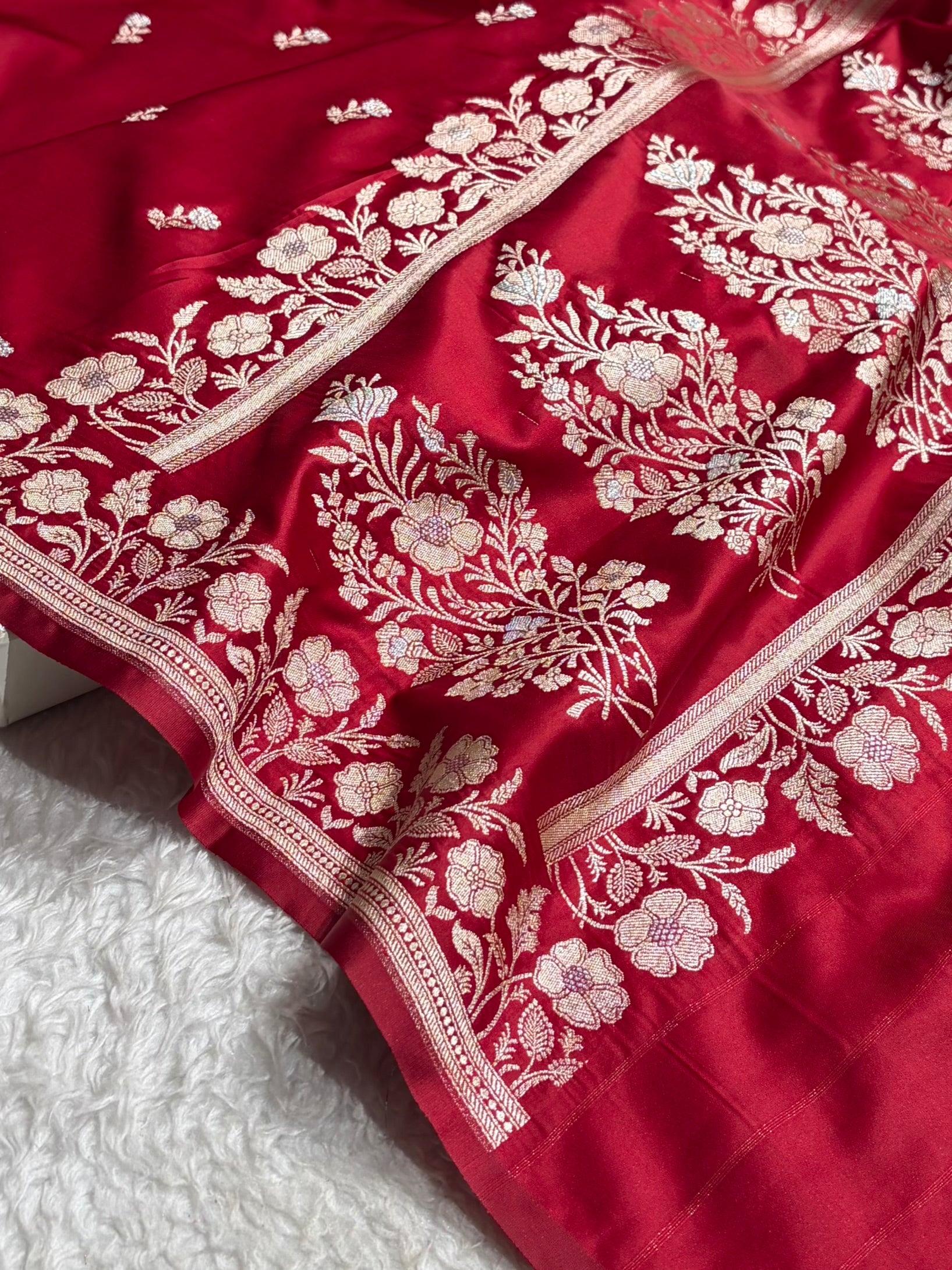 Maroon Boota With Floral Border Mashru Silk Saree MSM-86