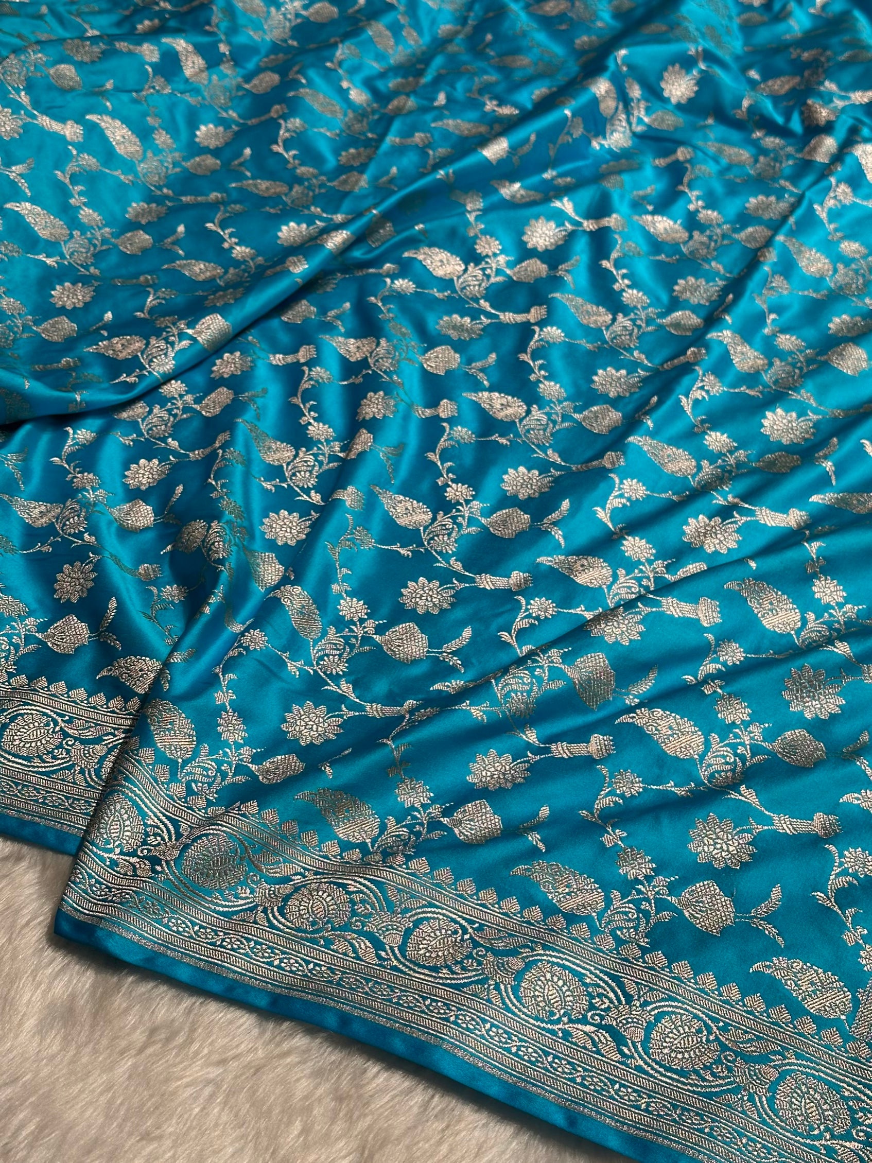 Light Firozi Shades Jaal Mashru Silk Saree MS42