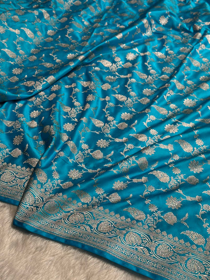 Light Firozi Shades Jaal Mashru Silk Saree MS42