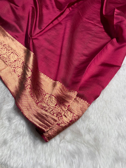 Contrast Pink with Garnet Shades Handwoven Pure Raw Mango Silk RM-57