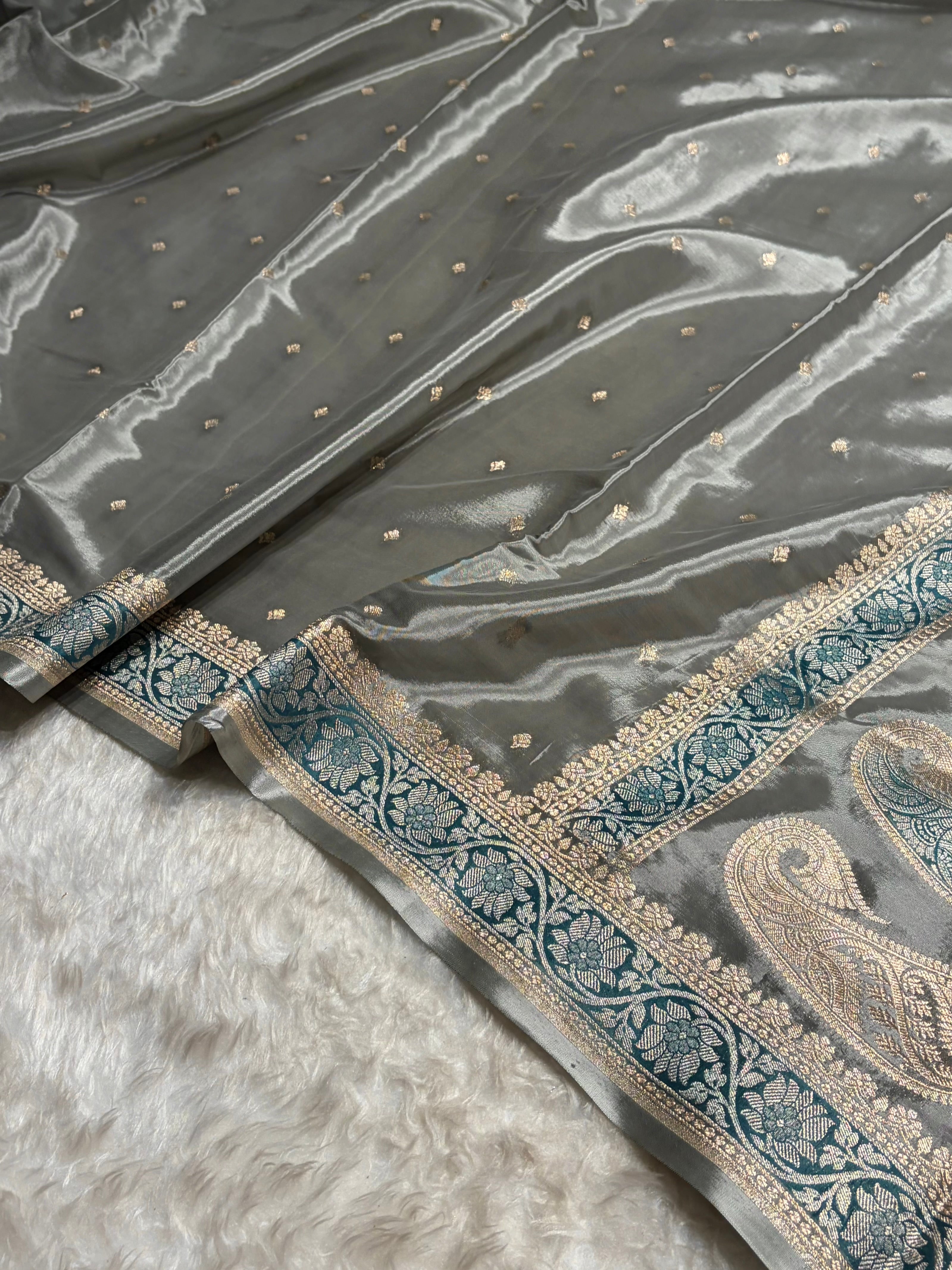 Mouse Gray With Minakari Shades Crepe Silky Katan Banarasi Saree CSK-03