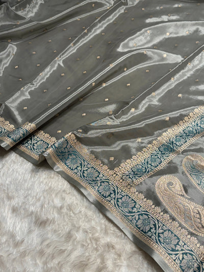 Mouse Gray With Minakari Shades Crepe Silky Katan Banarasi Saree CSK-03