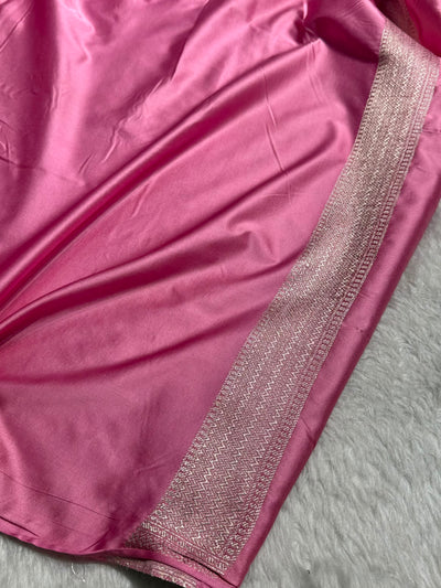 Banarasi Skirt Border Pattern in Baby Pink Shades Floral Mashru Silk Saree MCS95