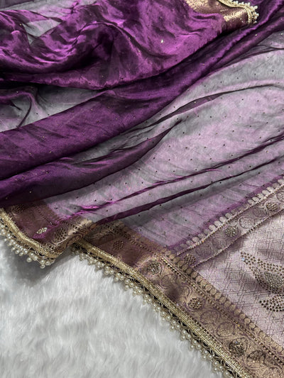 Wine Shades Pure Tissue Silk With Banarasi Swarovski Work Saree with Brocade Blouse BPGPT-09