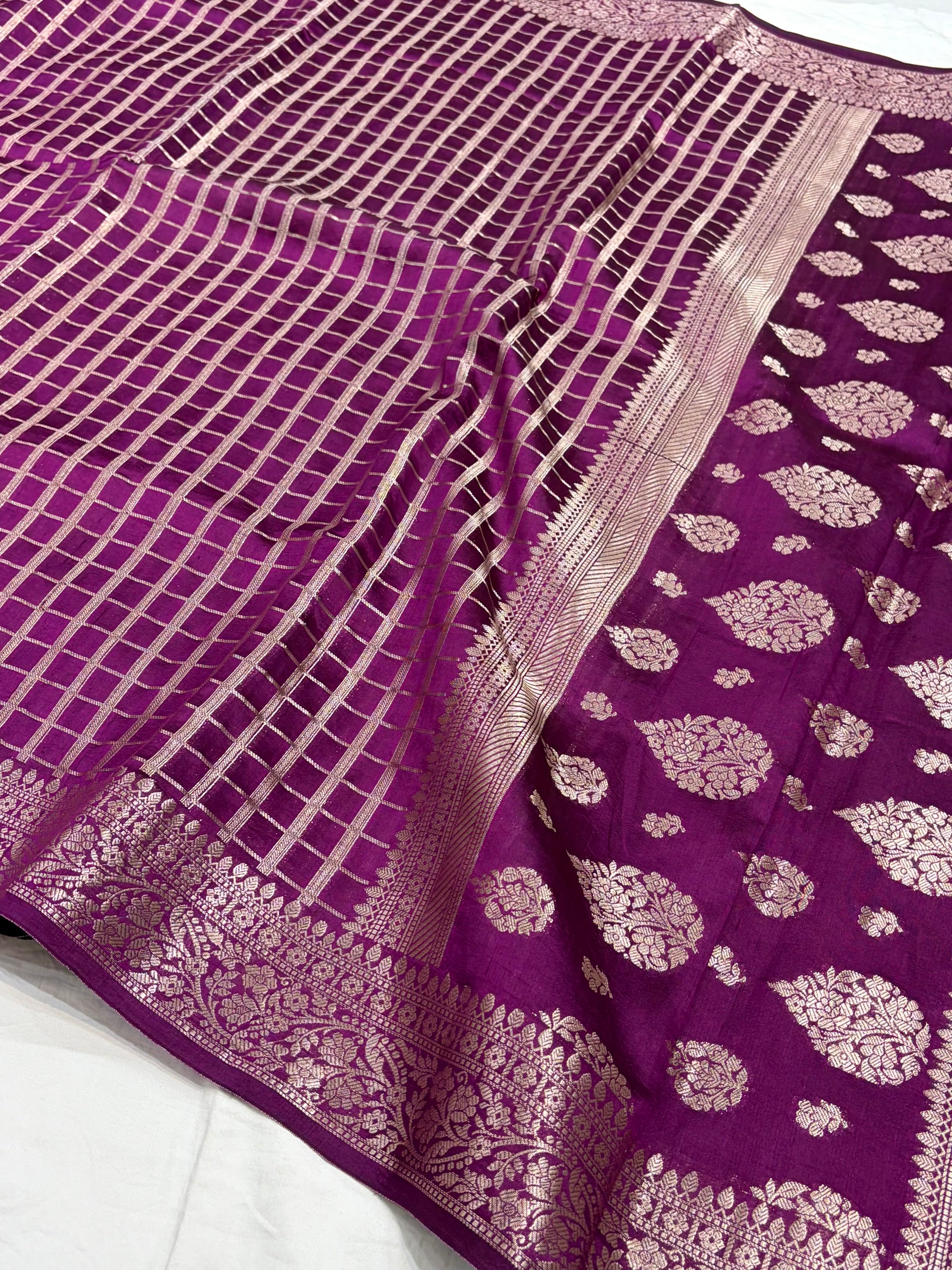 Wine Flower Booti Pure Caramel Silk Saree