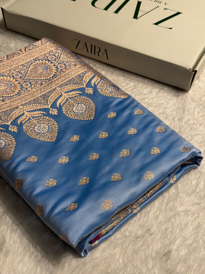Nile Blue Shades Banarasi booti Katan Silk saree SK10