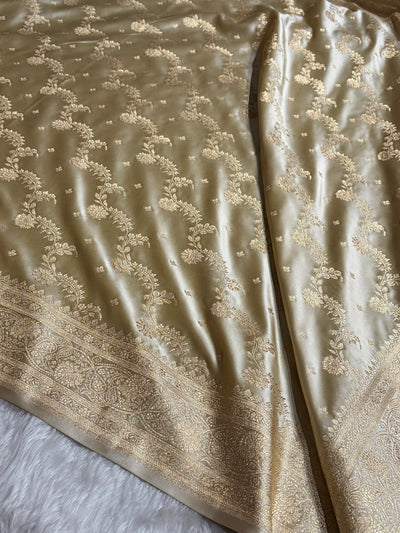 Banarasi Satin Katan Saree With Jaal Pattern in Tusser Shades SK121