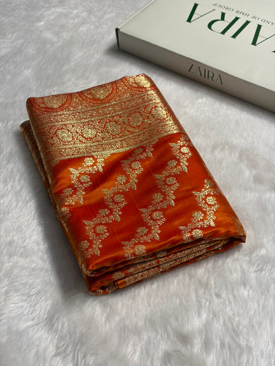 Fire Gold Shades Banarasi Satin Silk Saree SS32