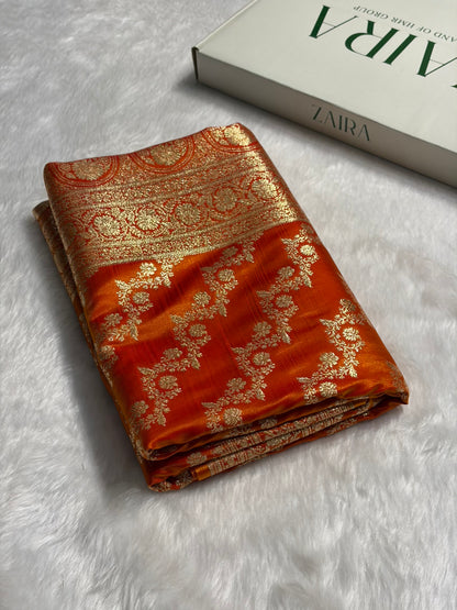 Fire Gold Shades Banarasi Satin Silk Saree SS32