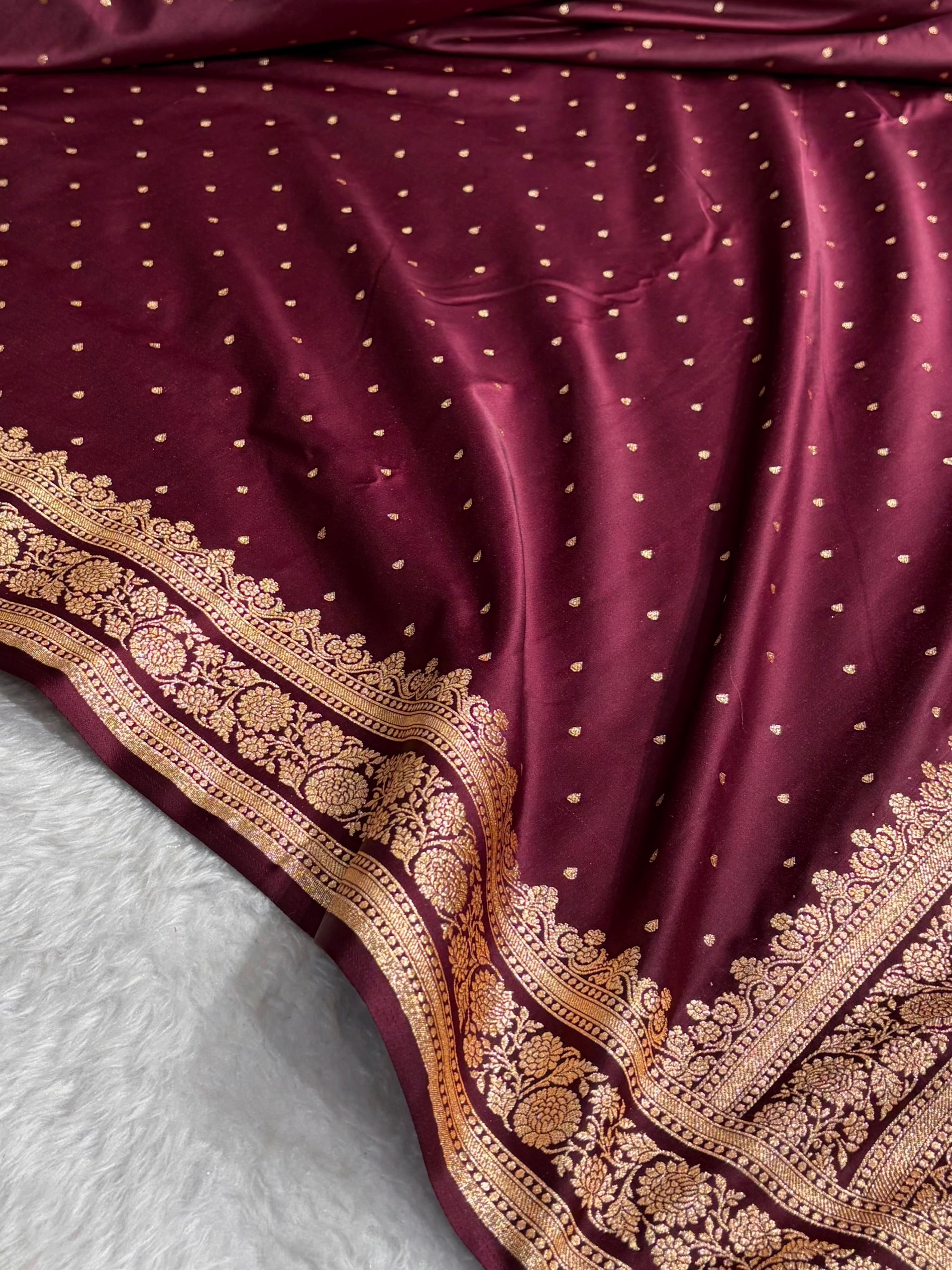 Banarasi Satin Katan Saree in Garnet Shades SK91