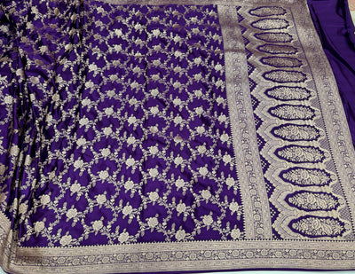 Purple Floral Jaal Mashru Silk Saree