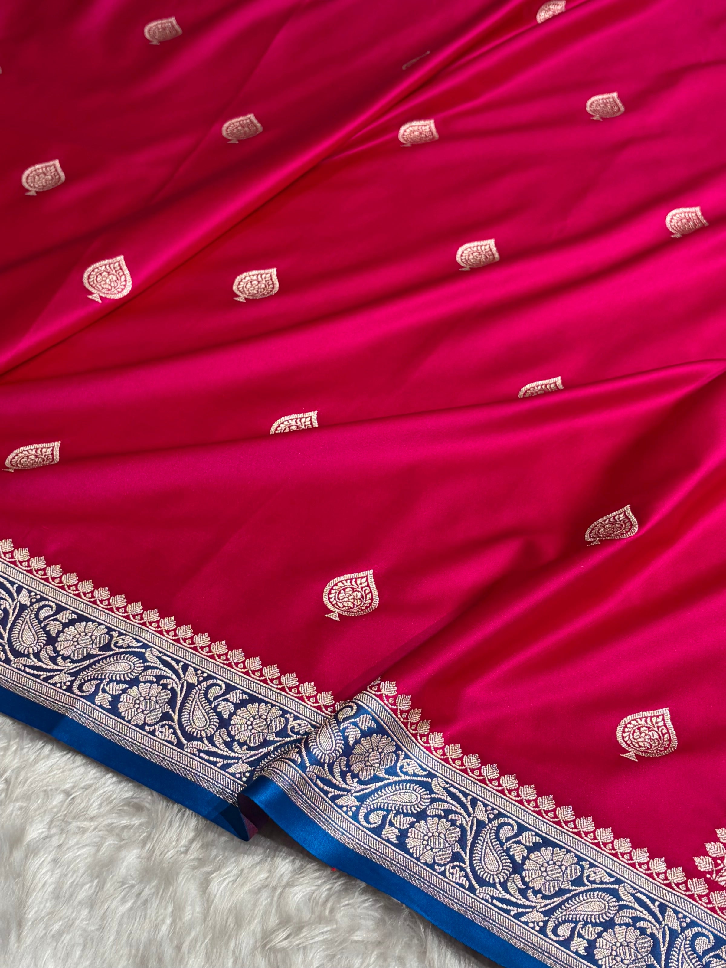 Contrast Rani / Firozi Shades Banarasi Booti Pattern Mashru Silk Saree MSM-140