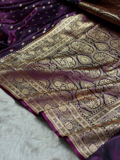 Wine Booti Pattern Satin Katan Silk Saree SK53