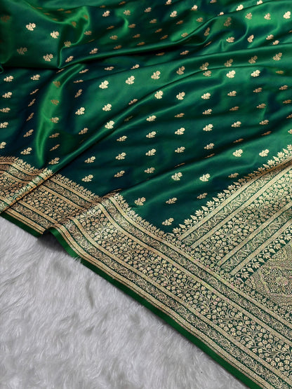 Banarasi Satin Katan Saree in Cross Green Shades SK89