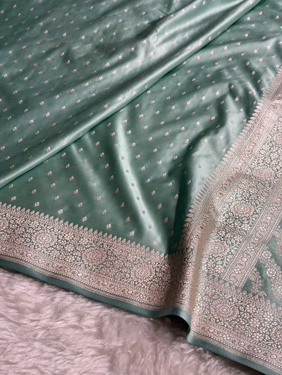 Sea Green Shades Banarasi With Floral Booti Pattern Mashru Silk Saree MSM-133